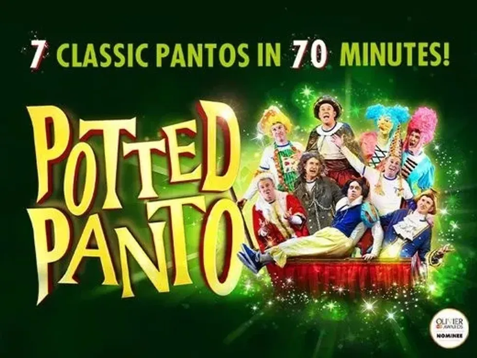 The cast of the show Potted Panto on the promotional poster of the production. 