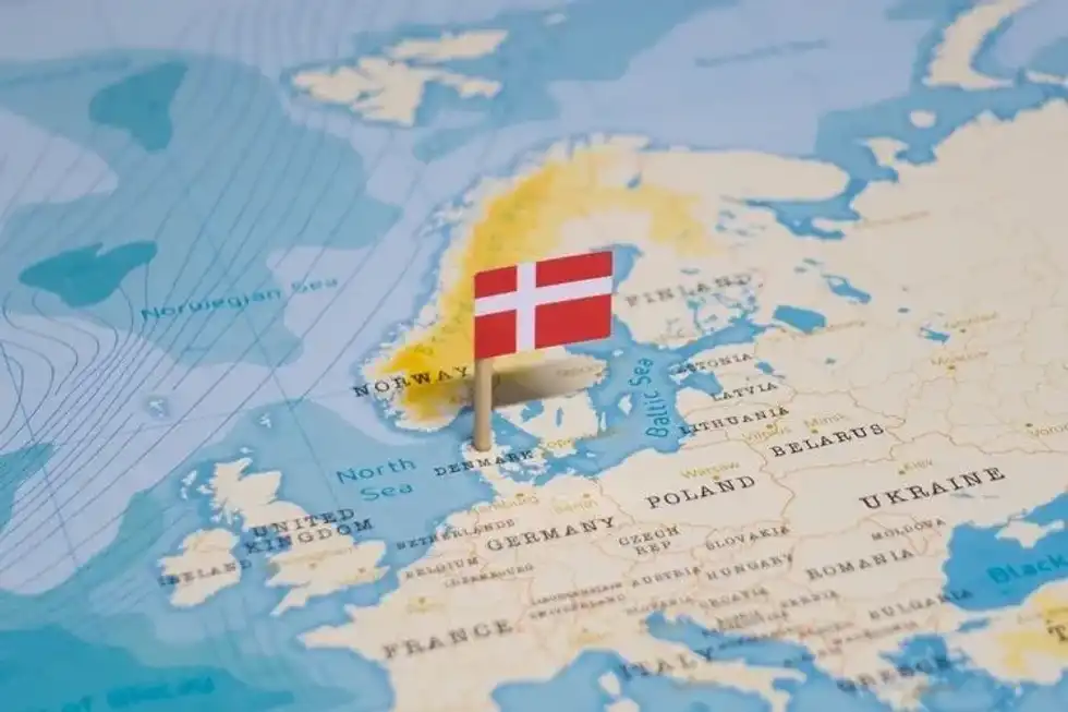The Flag of Denmark on the World Map