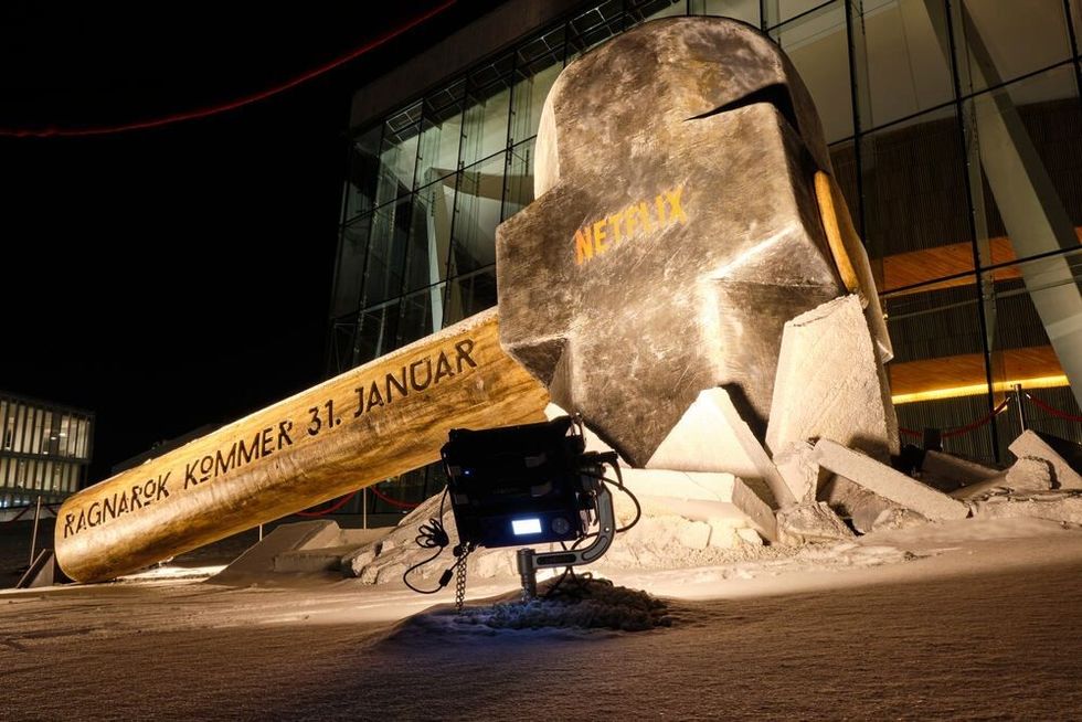 The Norse god, Thor's giant hammer has landed on the roof of the Oslo Opera house