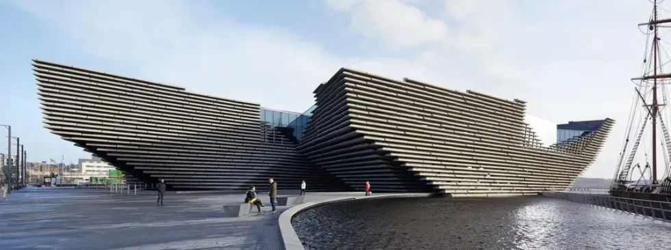 The V&A Dundee exterior, with architecture designed by Japanese architect Kengo Kuma.