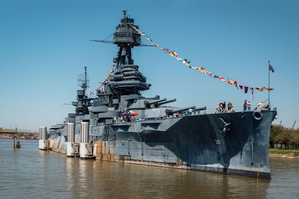 USS Texas museum ship and former United States Navy New York-class battleship at San Jacinto State Park in Houston Texas.