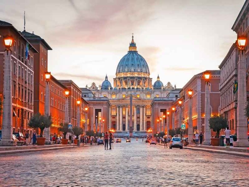 View of Illuminated Saint Peter`s Basilica