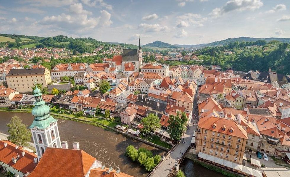 View of the historical center of Český Krumlov from the castle viewpoint.