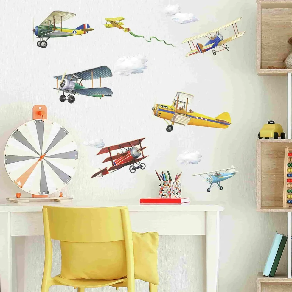 Vintage Planes wall decals for kids under 10s.