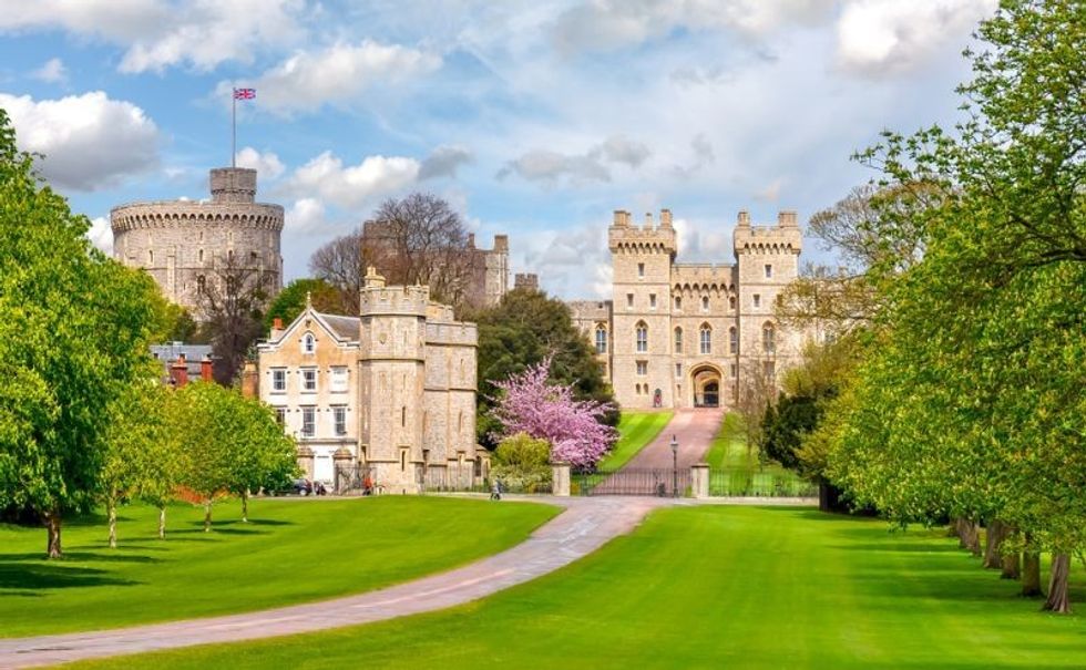 Wide view of Windsor castle in spring