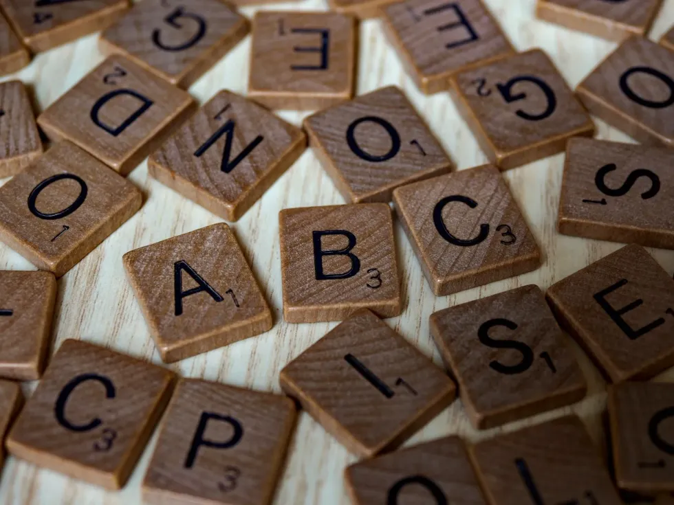 Wooden alphabet blocks of Scrabble game
